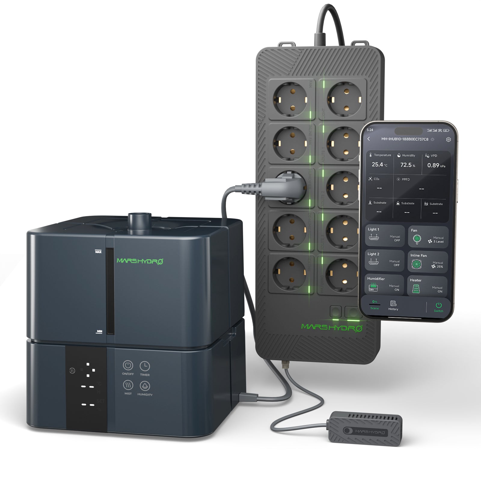 Mars Hydro 5L Luftbefeuchter für Zimmerpflanzen mit iHub Pro Grow-Steckdosenleiste für intelligente Befeuchtungssteuerung