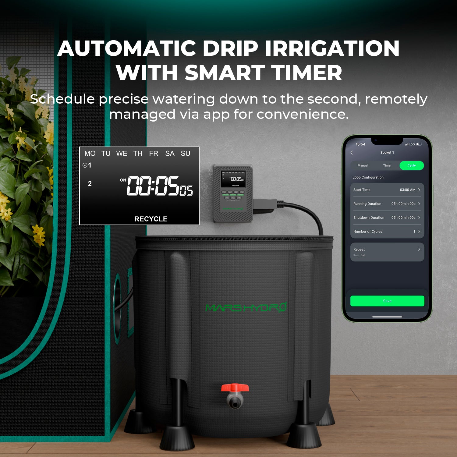 【INTELLIGENTES WACHSEN】Mars Hydro 50L faltbares Tropfbewässerungssystem mit iTime für intelligente Bewässerungssteuerung