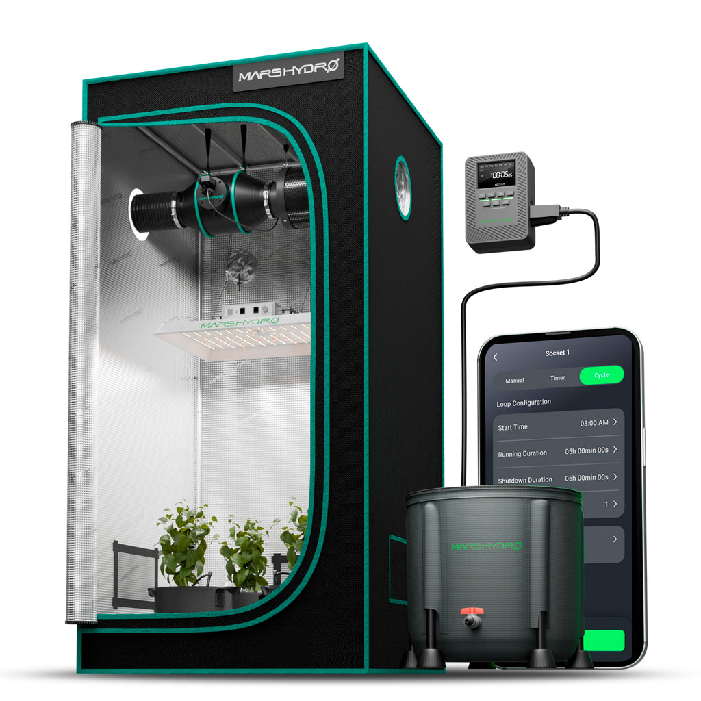 【INTELLIGENTES WACHSEN】Mars Hydro 50L faltbares Tropfbewässerungssystem mit iTime für intelligente Bewässerungssteuerung