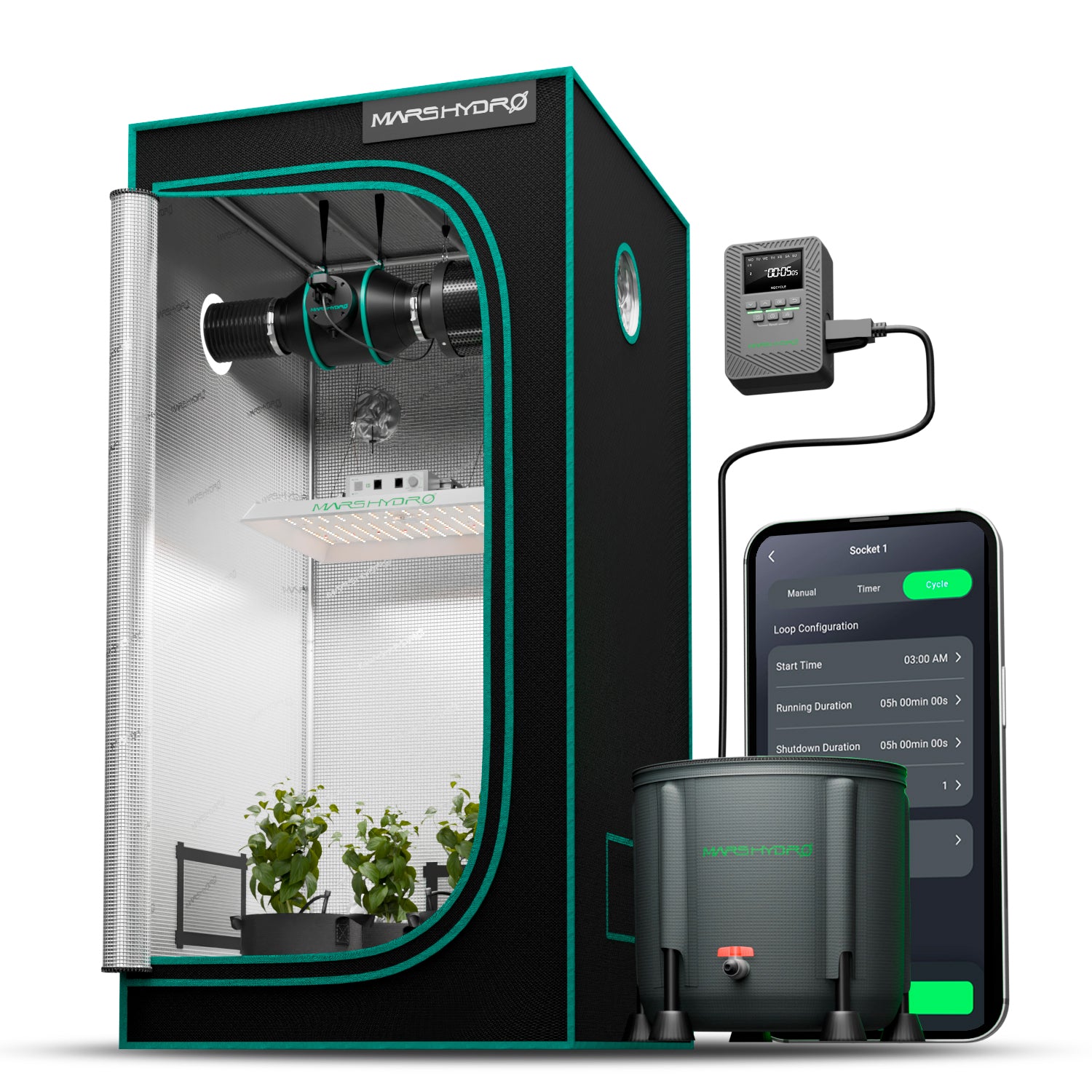 【INTELLIGENTES WACHSEN】Mars Hydro 50L faltbares Tropfbewässerungssystem mit iTime für intelligente Bewässerungssteuerung