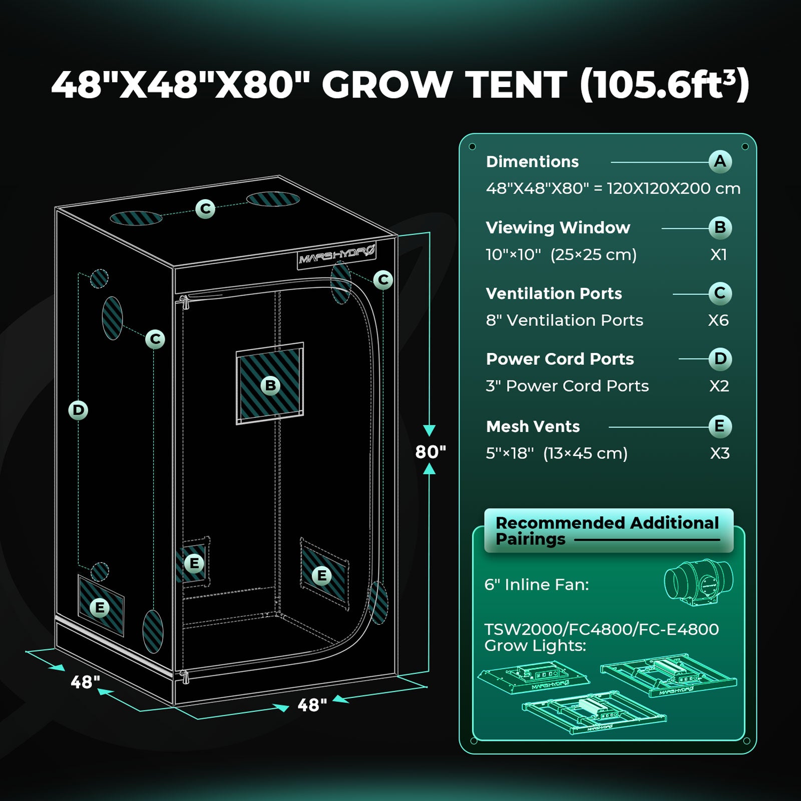 Mars Hydro 120x120x200cm Growzelt Dark Room Hydroponics 1680D Mylar Ungiftige Box Growbox Growzelt (Wird ca. 30. Okt. verschickt)