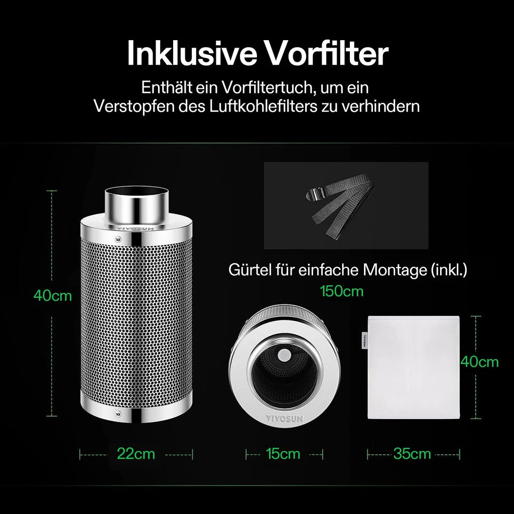 Vivosun 15 cm Aktivkohlefilter zur Geruchskontrolle