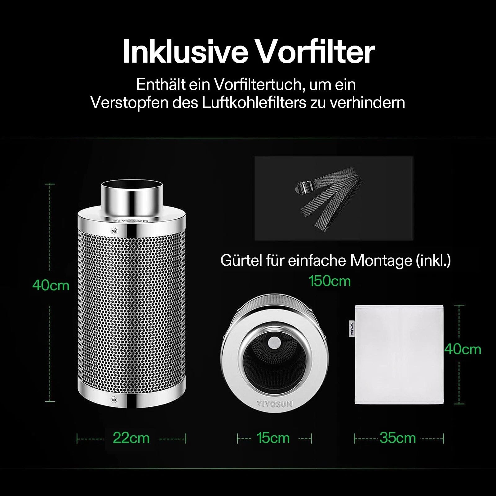 Vivosun 20 cm Aktivkohlefilter zur Geruchskontrolle