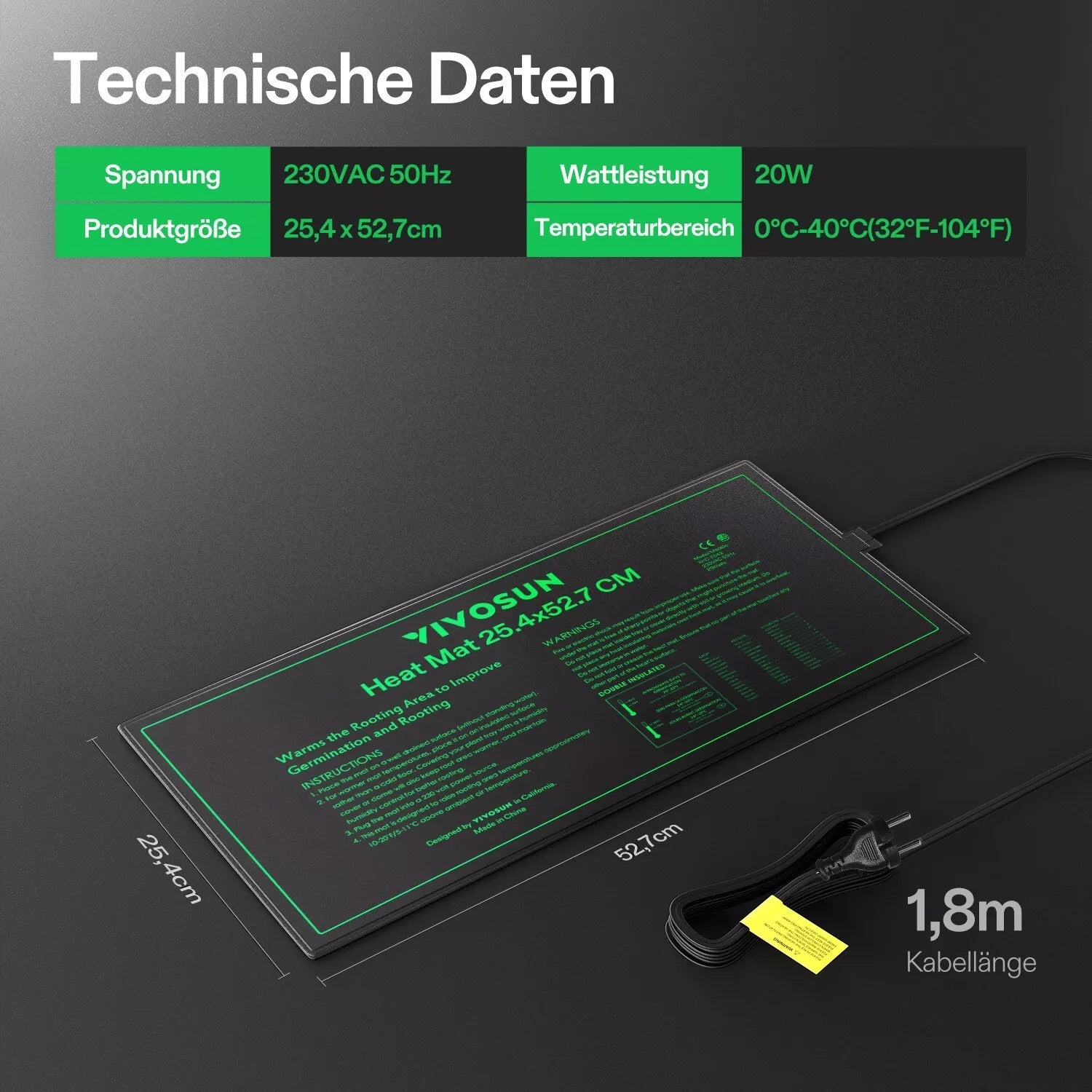 Vivosun Heizmatte für Setzlinge, 25 x 53 cm, 6er-Pack