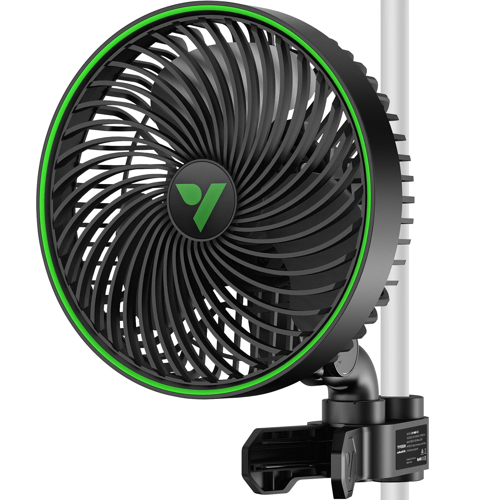 Vivosun AeroWave E6 Gen2 Clip Fan, EC-Motor, mit automatischer Oszillation, Luftzirkulator für die Growbox, Schwarz