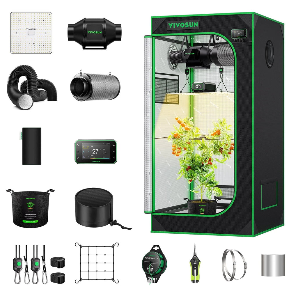 Vivosun Smart Growbox Komplettset GIY-SE-22 60 x 60 x 120 cm, 1-Pflanzen Komplettsystem mit WLAN-E42A-Controller, 100W AeroLight Wing SE LED Pflanzenlampe und 10cm AeroZesh S4 Abluftset