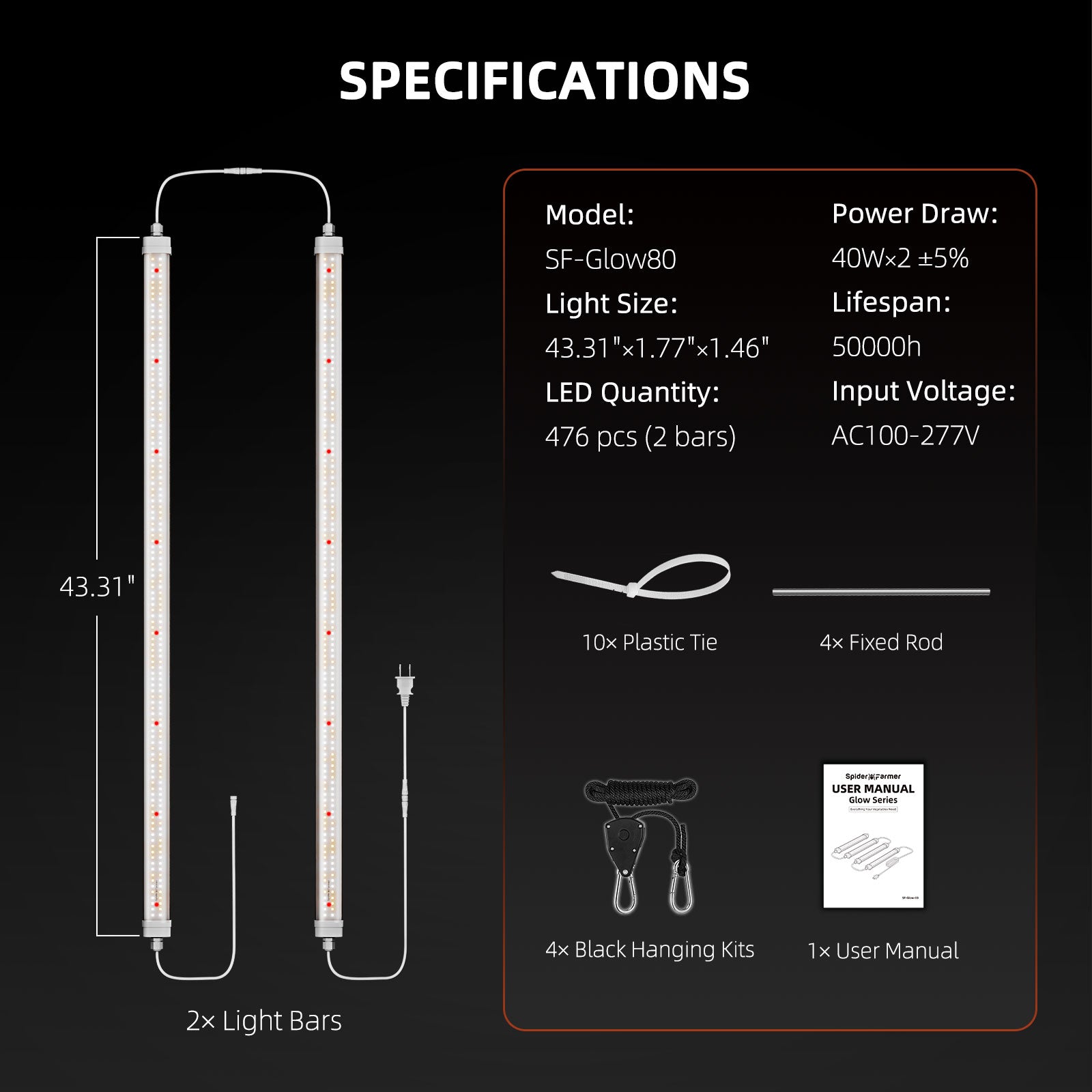 2025: Spider Farmer® Glow80 80W LED-Pflanzenlampen, Vollspektrum, IP65 wasserdicht, mehrere Lampen koppelbar für Zimmerpflanzen, Sukkulenten, Stecklinge, Wachstums- und Blütephase