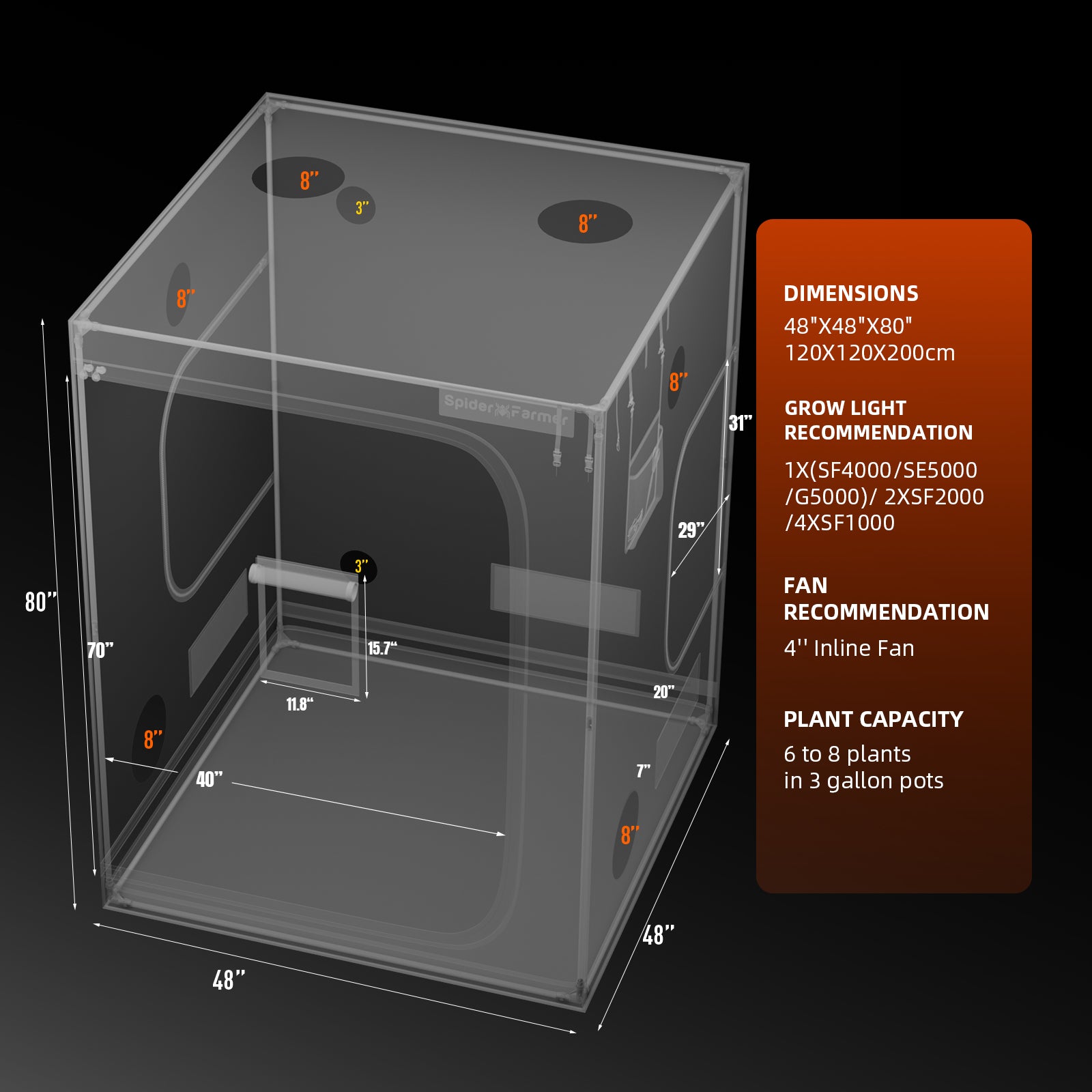 Verbessertes Spider Farmer 120x120x200cm Indoor-Growzelt mit 1680D hochreflektierender Hydrokultur-Pflanzkammer für optimales Pflanzenwachstum und Klimakontrolle