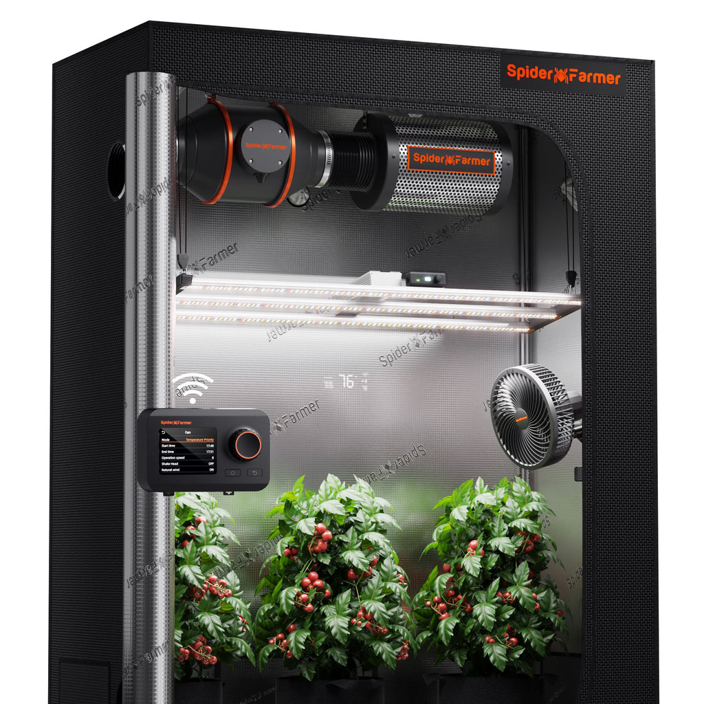 Spider Farmer 70x140x200cm Komplettes Growzelt-Set | SE4500 320W LED-Growlampe | 4" Inline-Ventilator mit GGS-Controller | 6" Clip-Ventilator
