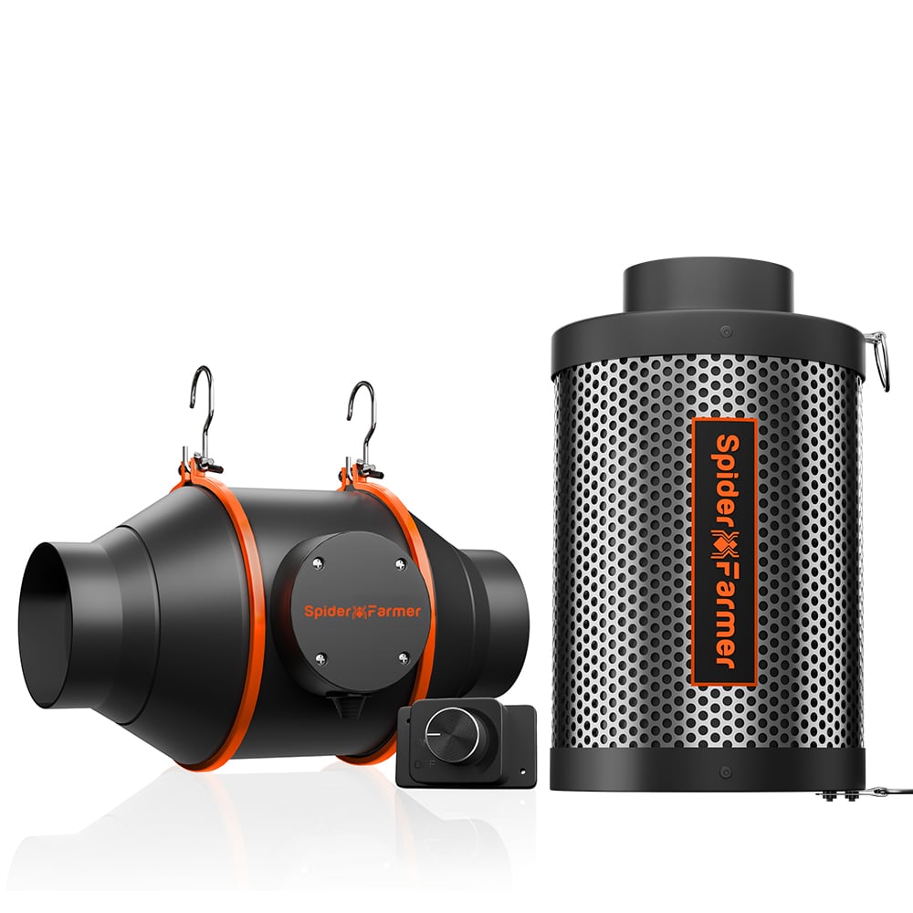 Bundle-Angebot: Spider Farmer 4 Inline-Ventilator 205 CFM mit Drehzahlregler (mit RJ12-Anschluss) + 4-Zoll-Aktivkohlefilter-Belüftungssystem