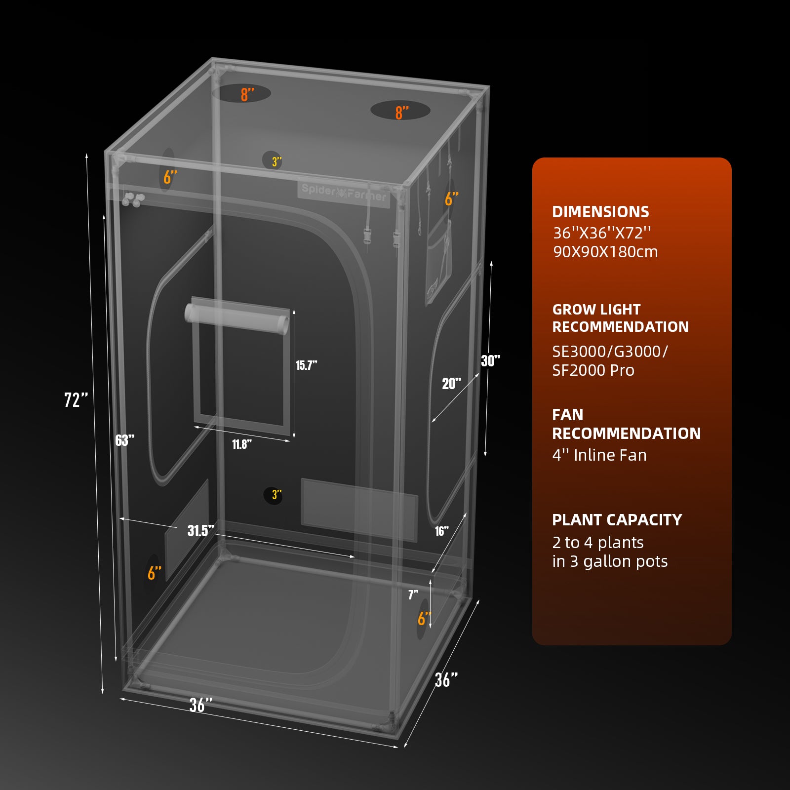 Verbessertes Spider Farmer 90x90x180cm Indoor-Growzelt (1680D) mit hoher Reflektivität – Hydroponischer Pflanzenraum für optimales Pflanzenwachstum und Klimakontrolle