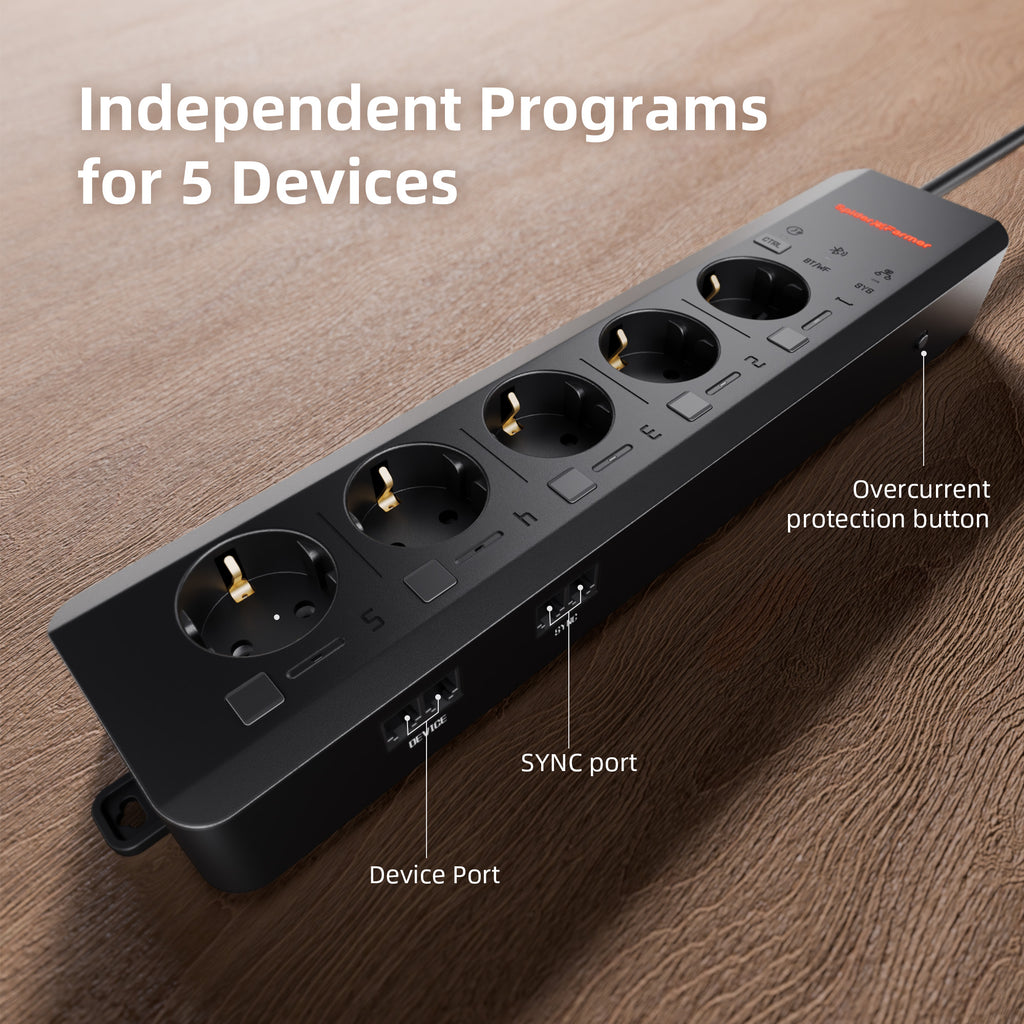 Aktualisierte neue Version | 2025 Spider Farmer GGS AC5 Mehrfachsteckdose mit 5 Anschlüssen für Klimasteuerung im Grow-Zelt – mit Temperatur-, Luftfeuchtigkeits- und VPD-Messung, Zeitsteuerung, Verlaufsdaten, Bluetooth & WLAN