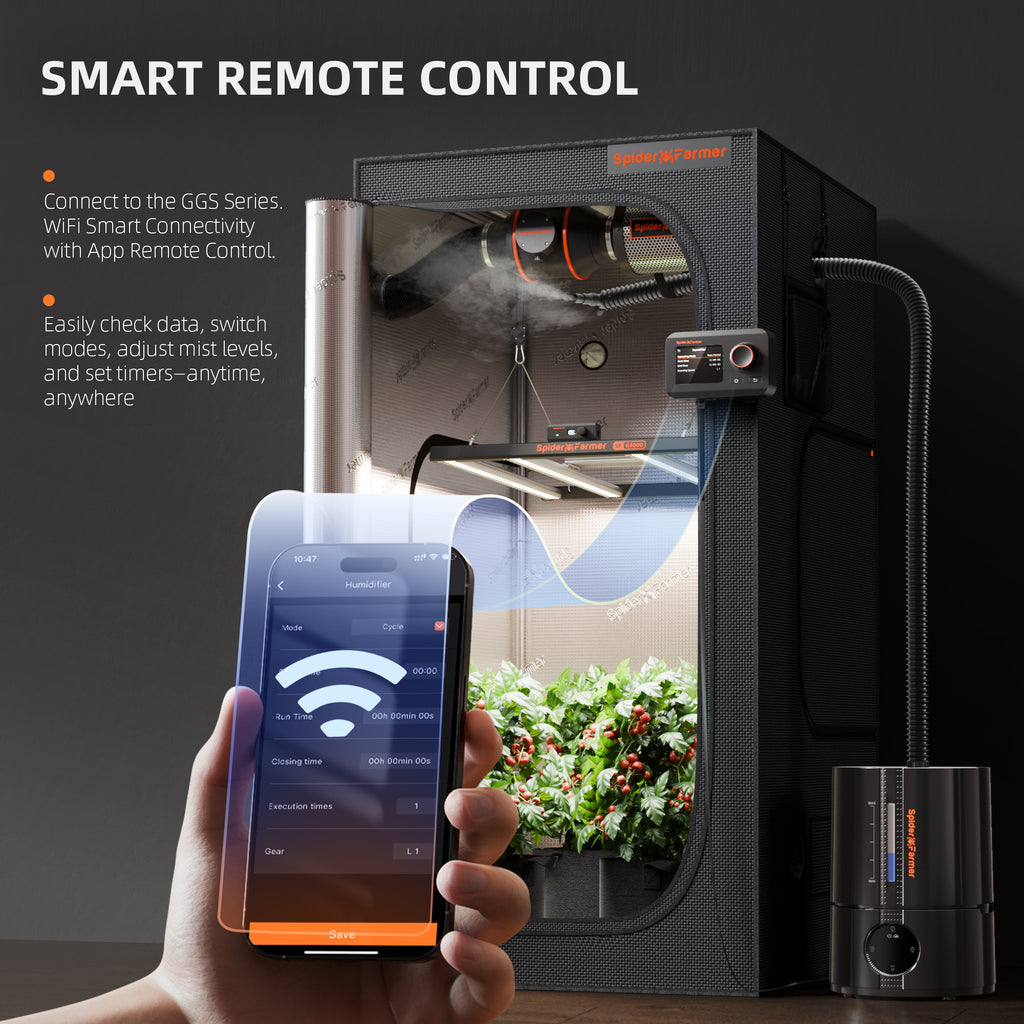 Neue Version 2025: Spider Farmer® 5L Smart Cool Mist Luftbefeuchter mit Temperatur- und Feuchtigkeitssensor, intelligenter App-Steuerung und ausziehbarem Schlauch für Pflanzen im Indoor-Anbauzelt