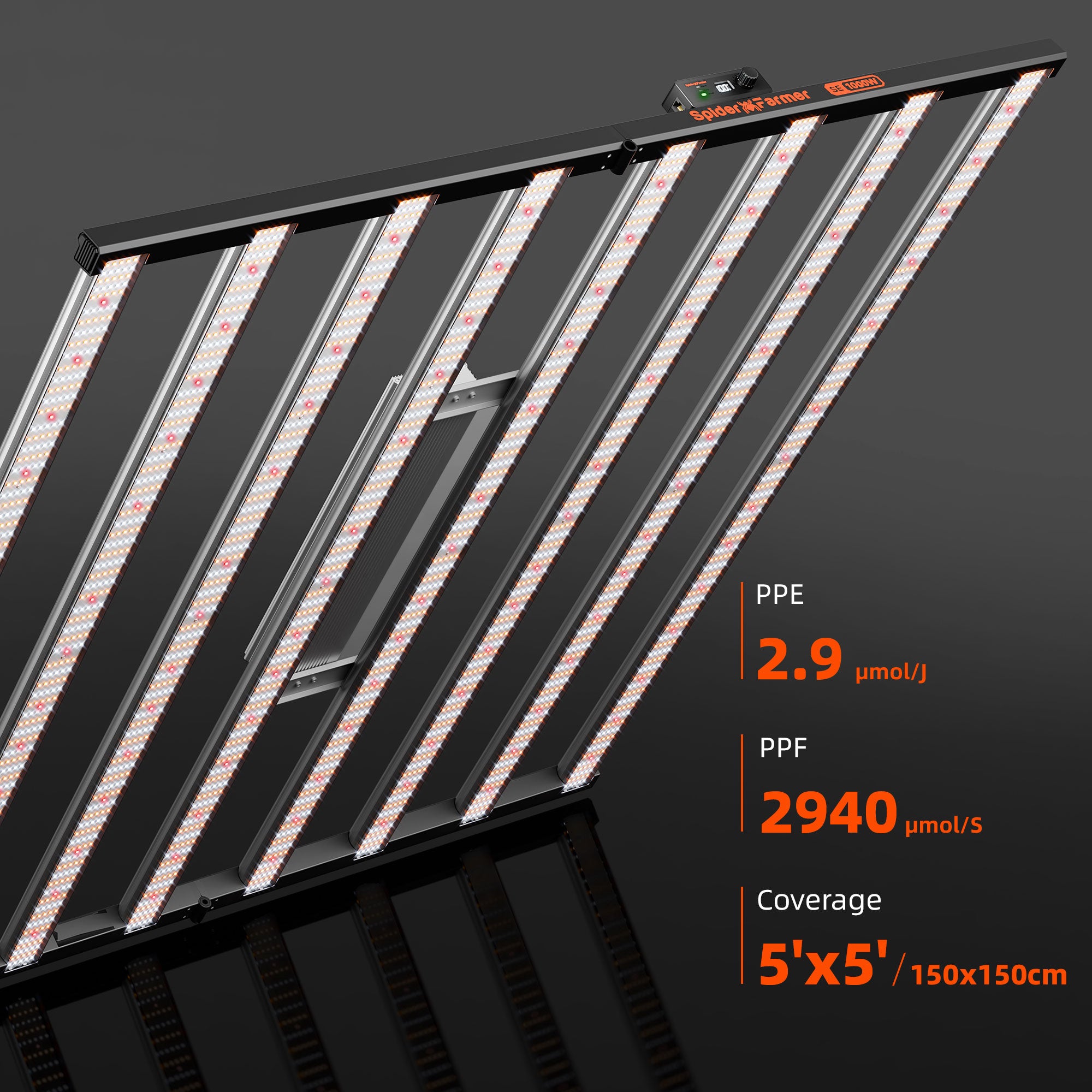 Spider Farmer 150x150cm Komplettes Growzelt-Set | SE1000W LED-Pflanzenlampe | 6-Zoll-Inline-Ventilator mit GGS-Controller-Kits