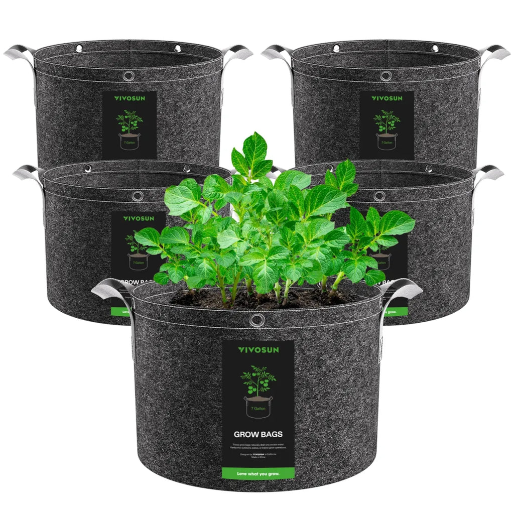 Vivosun 56,8 L Grow Bags, Schwarz, verdickte Vliesstofftöpfe mit Griffen, 5er-Pack