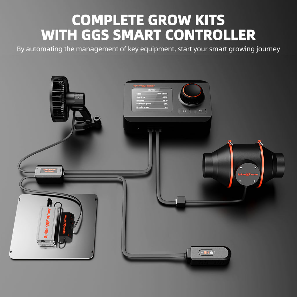 Spider Farmer® 70x70x160cm Komplettes Growzelt-Set (neueste Version 2025) | SF1000 301H EVO Vollspektrum-LED-Pflanzenlampe | 15 cm Clip-Ventilator | 10 cm Belüftungssystem mit GGS-App-Steuerung