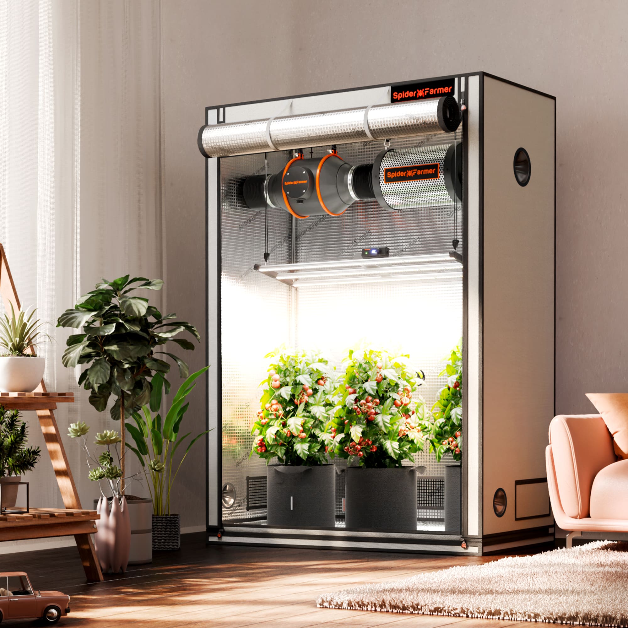 Spider Farmer® 140x70cm 2000D Komplettes Growzelt-Set (neueste Version 2025) | SF2000 301H EVO Vollspektrum-LED-Pflanzenlampe | 6"-Clip-Ventilator | 4"-Belüftungssystem mit GGS-Controller