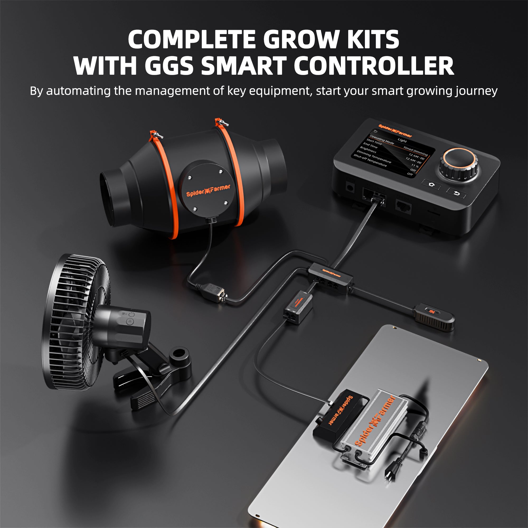 Neuestes Spider Farmer® 120x120x200 cm Komplett-Growzelt-Set (2025) | SF4000 450W Vollspektrum-LED-Pflanzenlampe | 15 cm Belüftungssystem mit Smart GGS Controller | 15 cm Clip-Ventilator