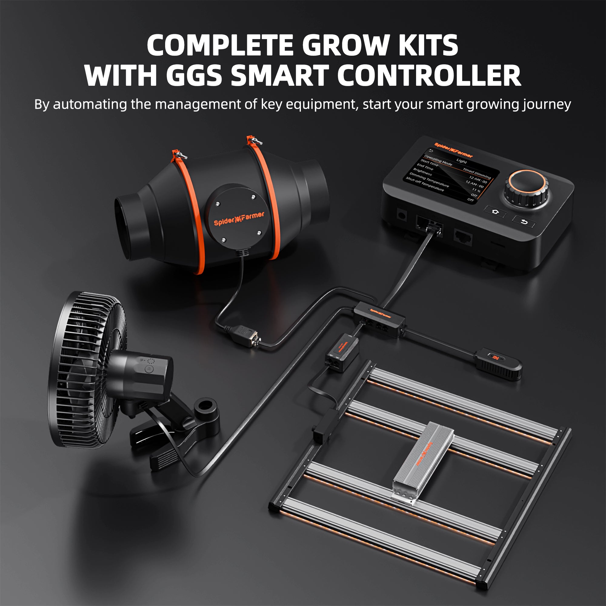 Spider Farmer® 90x90cm Komplettes Growzelt-Set (neueste Version 2025) | G3000 WLAN- und Bluetooth-App-gesteuerte LED-Pflanzenlampe | 15 cm Clip-Ventilator | 10 cm Belüftungssystem mit GGS-Controller