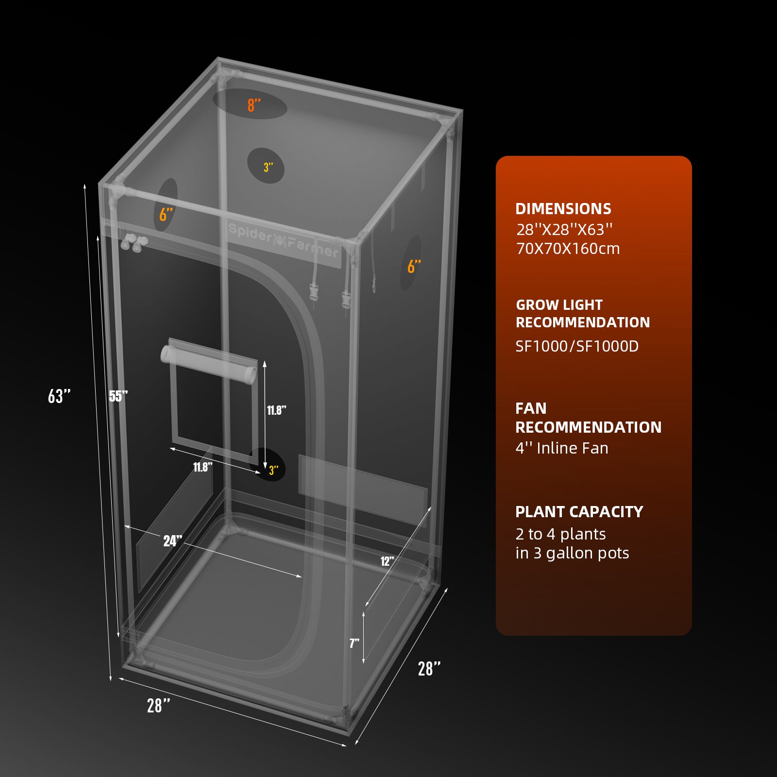 Verbessertes Spider Farmer 70x70x160cm Growzelt Indoor Grow Box Grow Zelt 1680D Hydroponischer Pflanzenraum für optimales Pflanzenwachstum und Klimakontrolle