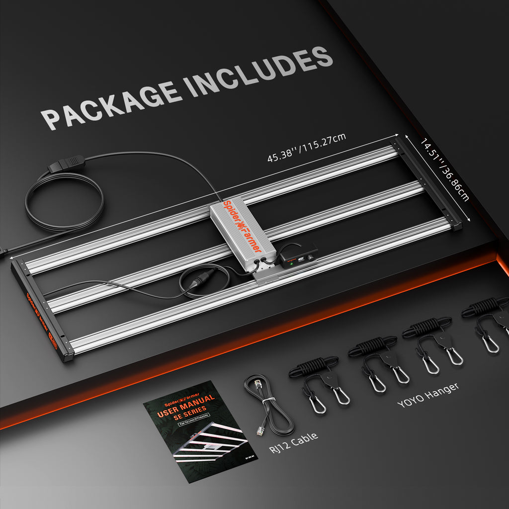 Spider Farmer 70x140x200cm Komplettes Growzelt-Set | SE4500 320W LED-Growlampe | 4" Inline-Ventilator mit GGS-Controller | 6" Clip-Ventilator