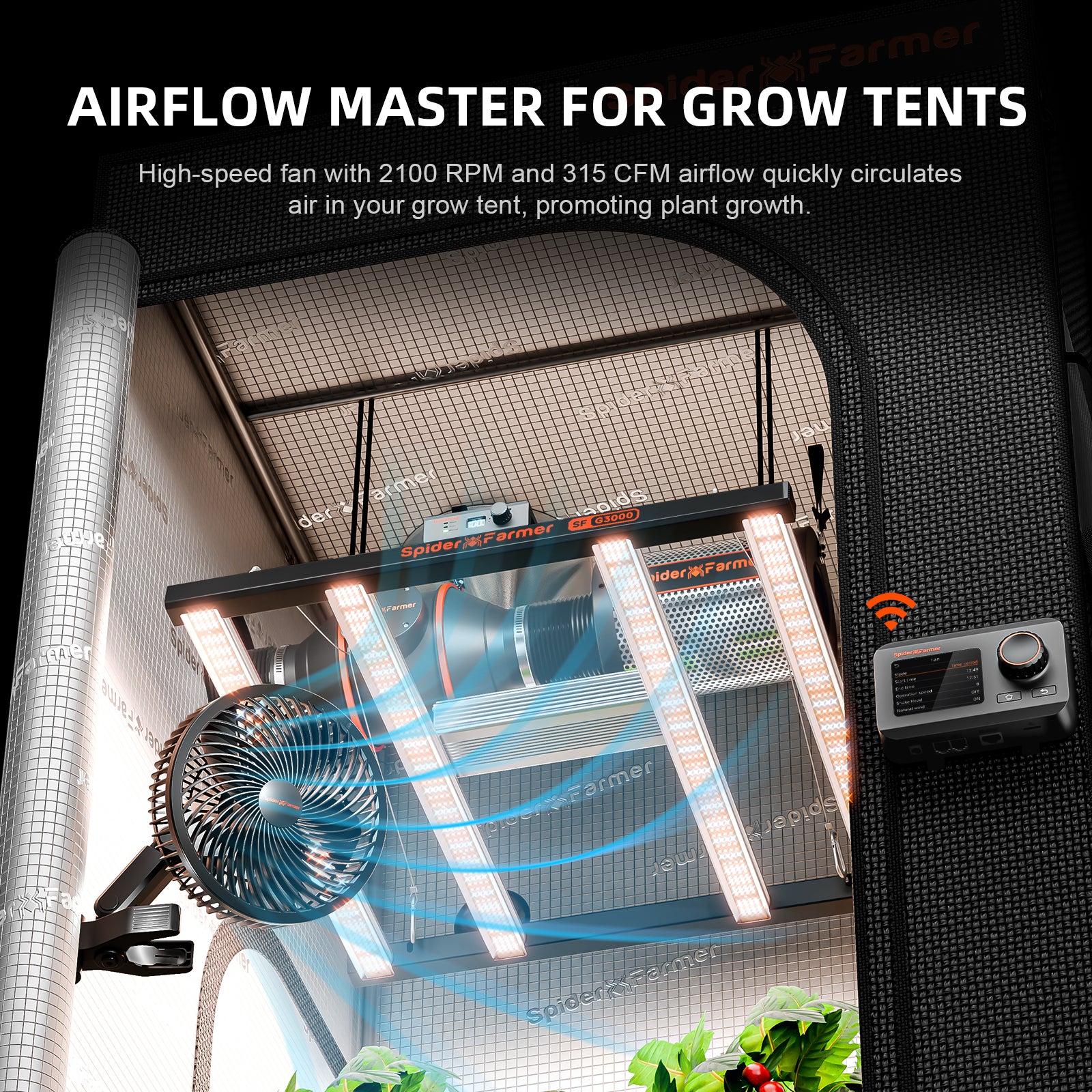 Neue Version 2025: Spider Farmer® 15 cm (6 Zoll) Growzelt-Clip-Ventilator mit EC-Motor, 10 Geschwindigkeitsstufen, 10-stufiger Weitwinkeloszillation, wasserdicht (IP54) für optimale Pflanzenbelüftung