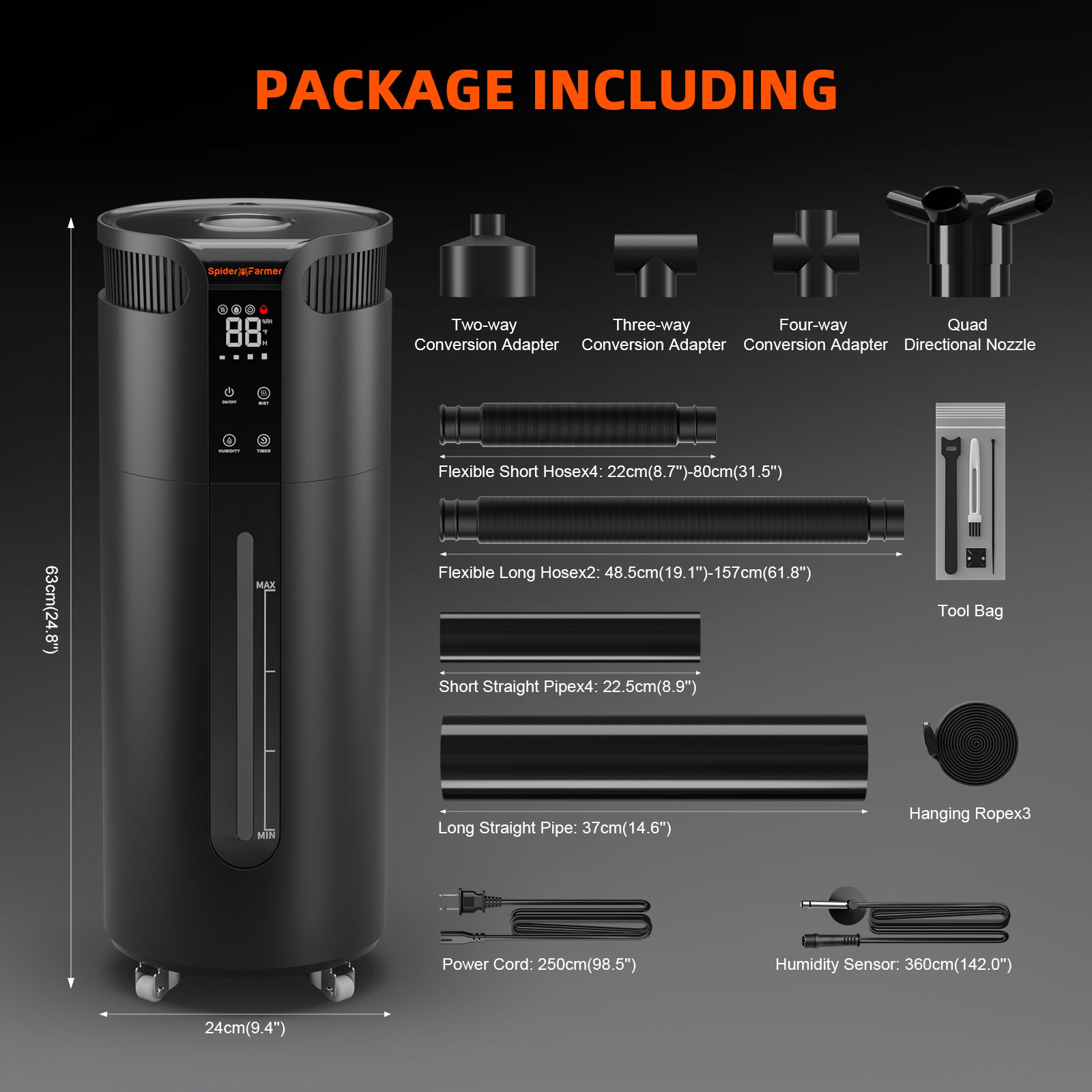 Spider Farmer 16L Ultraschall-Luftbefeuchter mit Kaltvernebelung, Temperatur- und Feuchtigkeitssonde für Pflanzen im Indoor-Growzelt