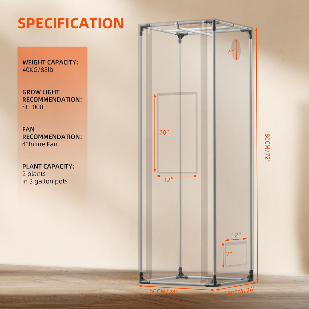 Spider Farmer® 60x60cm 2000D Komplettes Growzelt-Set (neueste Version 2025) | SF1000 301H EVO Vollspektrum-LED-Pflanzenlampe | 15 cm Clip-Ventilator | 10 cm Belüftungssystem mit GGS-Controller