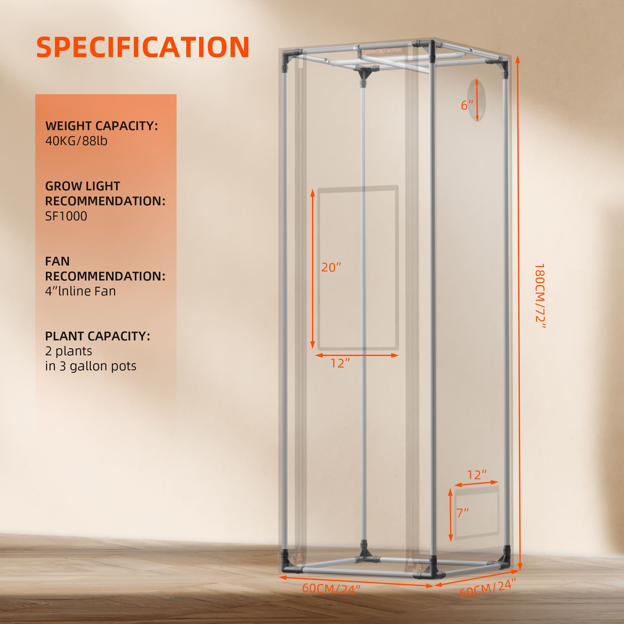 Spider Farmer® 60x60cm 2000D Komplettes Growzelt-Set (neueste Version 2025) | SF1000 301H EVO Vollspektrum-LED-Pflanzenlampe | 15 cm Clip-Ventilator | 10 cm Belüftungssystem mit GGS-Controller