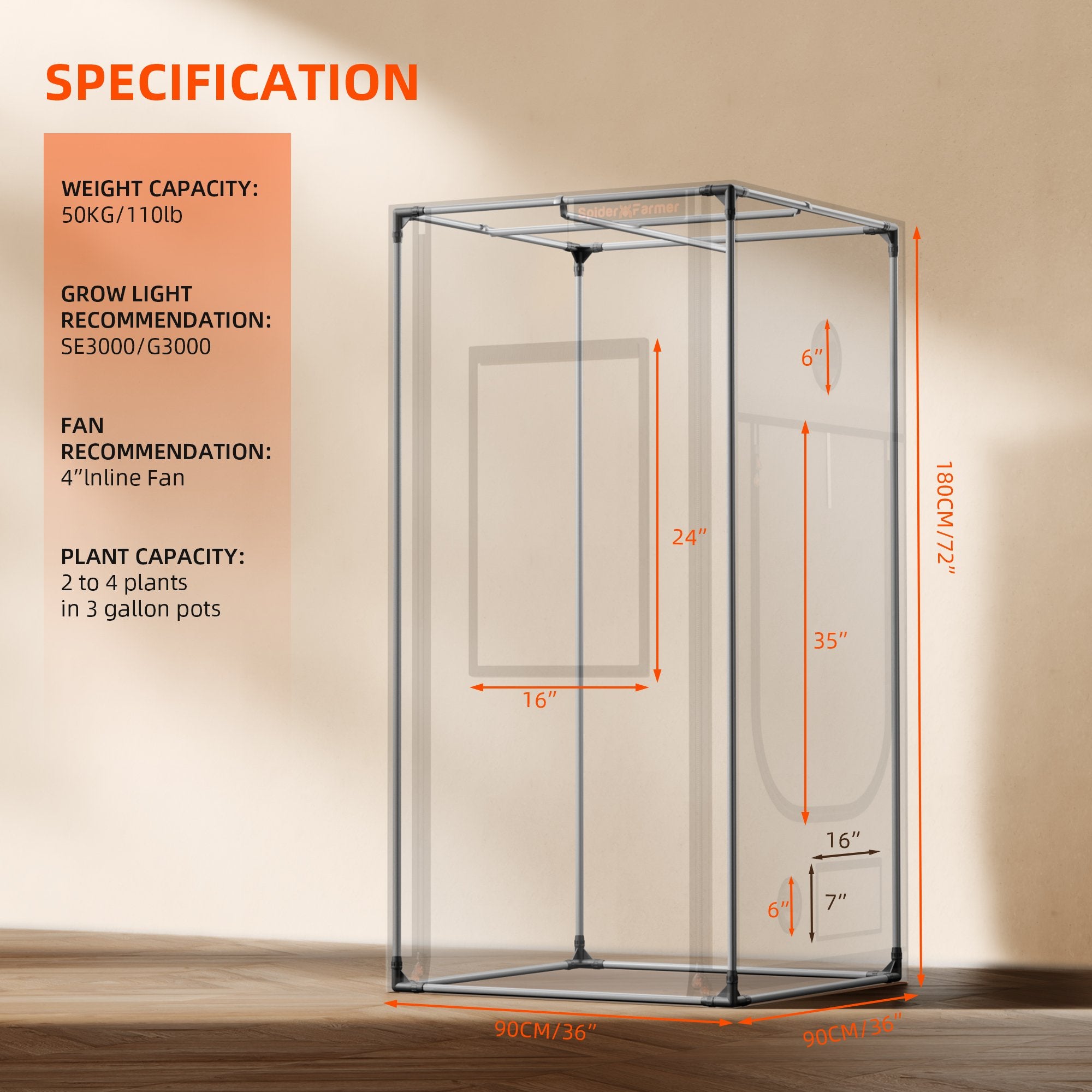 Spider Farmer 90 x 90 x 180 cm Pro Indoor Grow Zeltbox Growzelt 2000D Hochreflektierende Pflanzen-Growbox