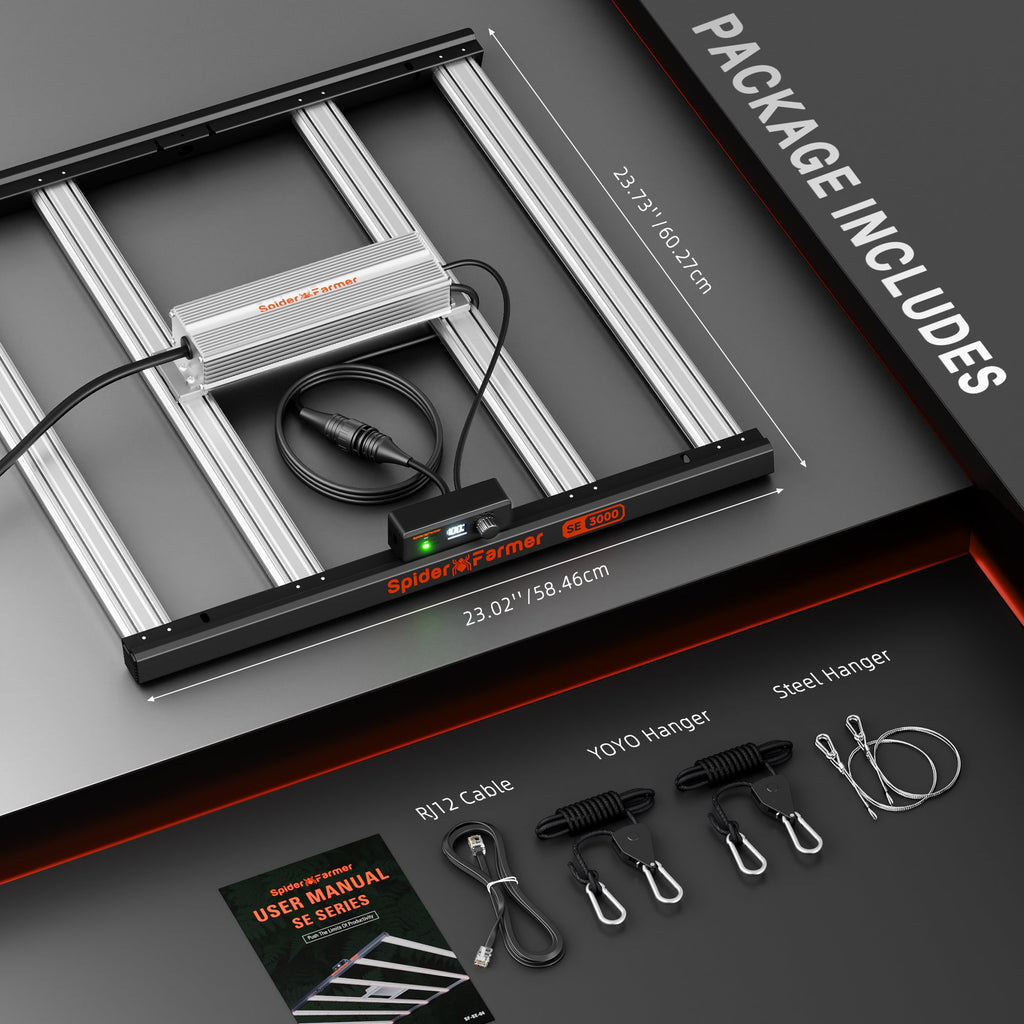 Spider Farmer 90x90x180cm Komplettes Growzelt-Set | SE3000 EVO 300W LED-Growlampe | 4-Zoll-Inline-Ventilator mit GGS-Controller (Ventilator für Abluftsysteme)