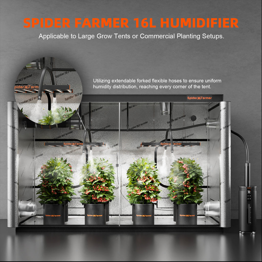 Spider Farmer 16L Ultraschall-Luftbefeuchter mit Kaltvernebelung, Temperatur- und Feuchtigkeitssonde für Pflanzen im Indoor-Growzelt