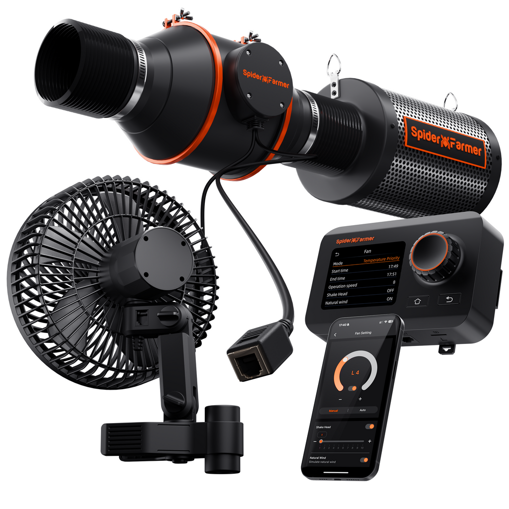 Spider Farmer GGS Controller-Kits 2025 mit Next-Gen 6"-Clip-Lüfter und 4"-Inline-Lüfter (mit RJ12-Anschluss), Luftkanälen und Kohlefilter-Kits (Beleuchtung nicht enthalten)