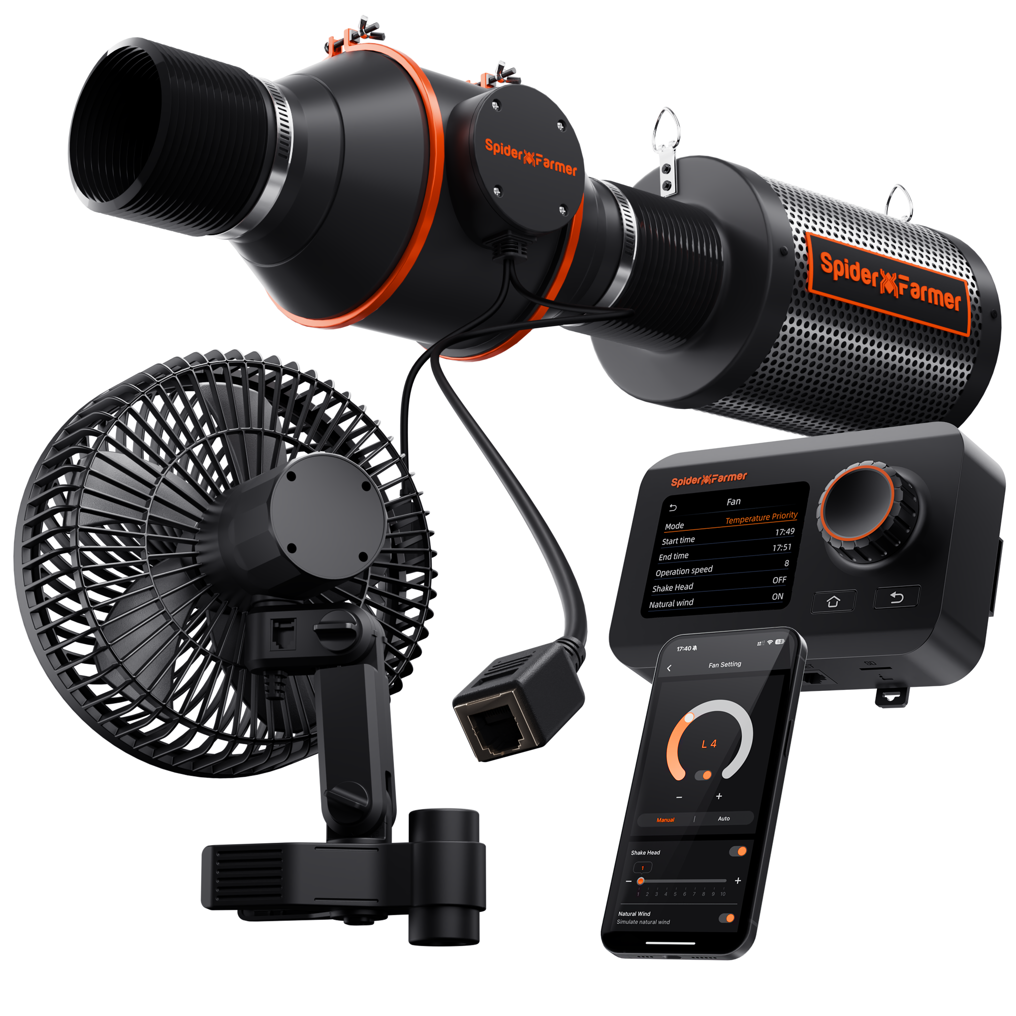 Spider Farmer GGS Controller-Kits 2025 mit Next-Gen 6"-Clip-Lüfter und 4"-Inline-Lüfter (mit RJ12-Anschluss), Luftkanälen und Kohlefilter-Kits (Beleuchtung nicht enthalten)