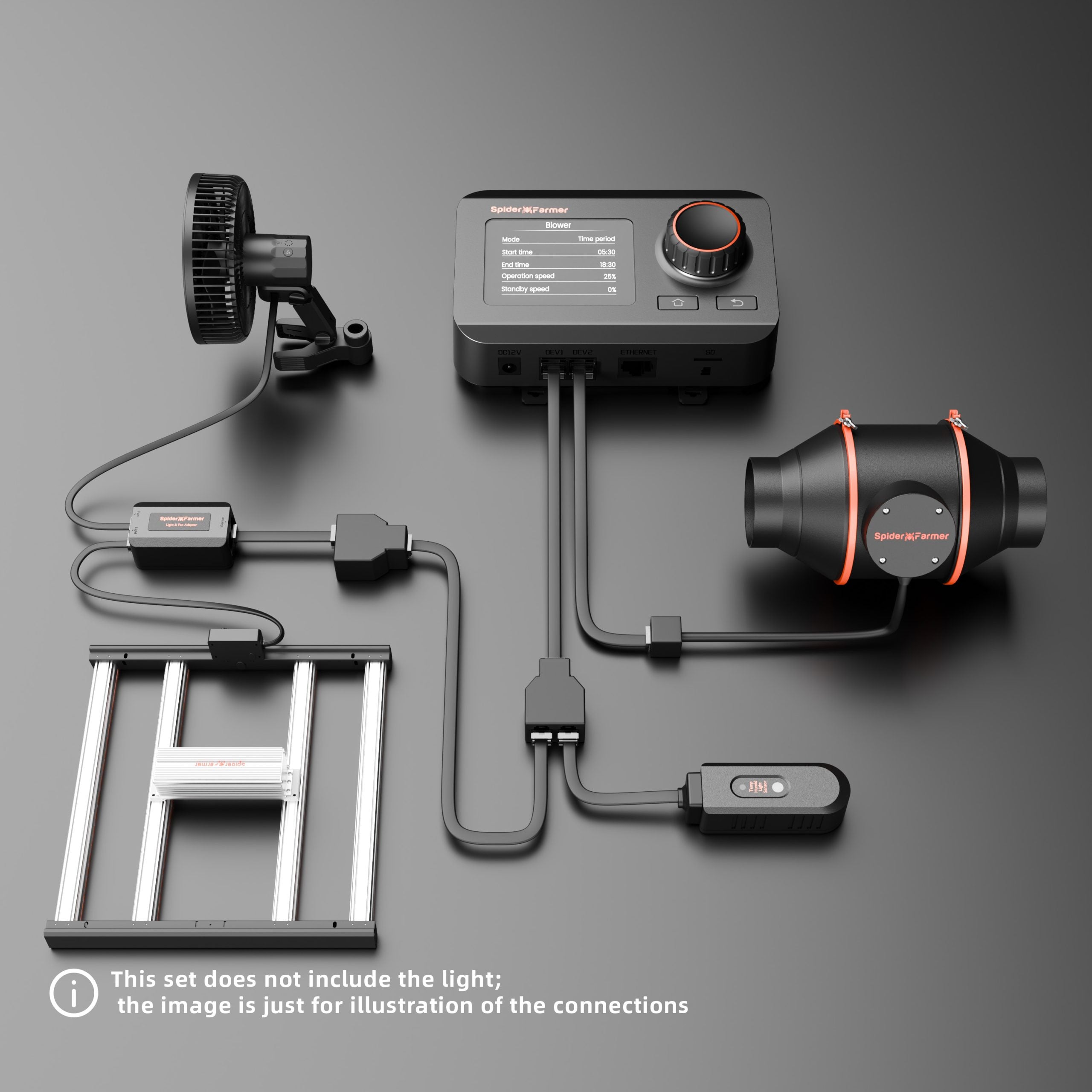 Spider Farmer GGS Controller-Kits 2025 mit Next-Gen 6"-Clip-Lüfter und 4"-Inline-Lüfter (mit RJ12-Anschluss), Luftkanälen und Kohlefilter-Kits (Beleuchtung nicht enthalten)