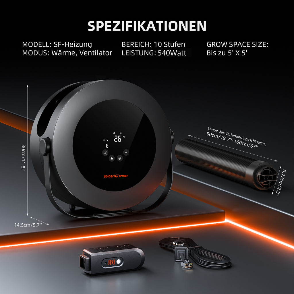 2025 Spider Farmer 540W Growzeltheizung | Grow-Zelt-Heizung – Intelligente PTC-Heizung, Tag-/Nachtmodus, 24-Stunden-Timer, sichere und effiziente Heizung für Zimmerpflanzen
