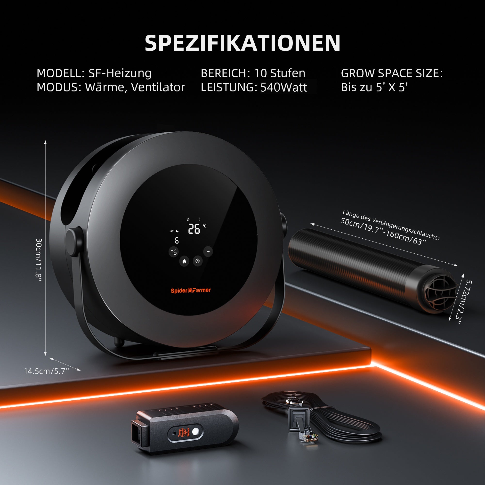 2025 Spider Farmer 540W Growzeltheizung | Grow-Zelt-Heizung – Intelligente PTC-Heizung, Tag-/Nachtmodus, 24-Stunden-Timer, sichere und effiziente Heizung für Zimmerpflanzen