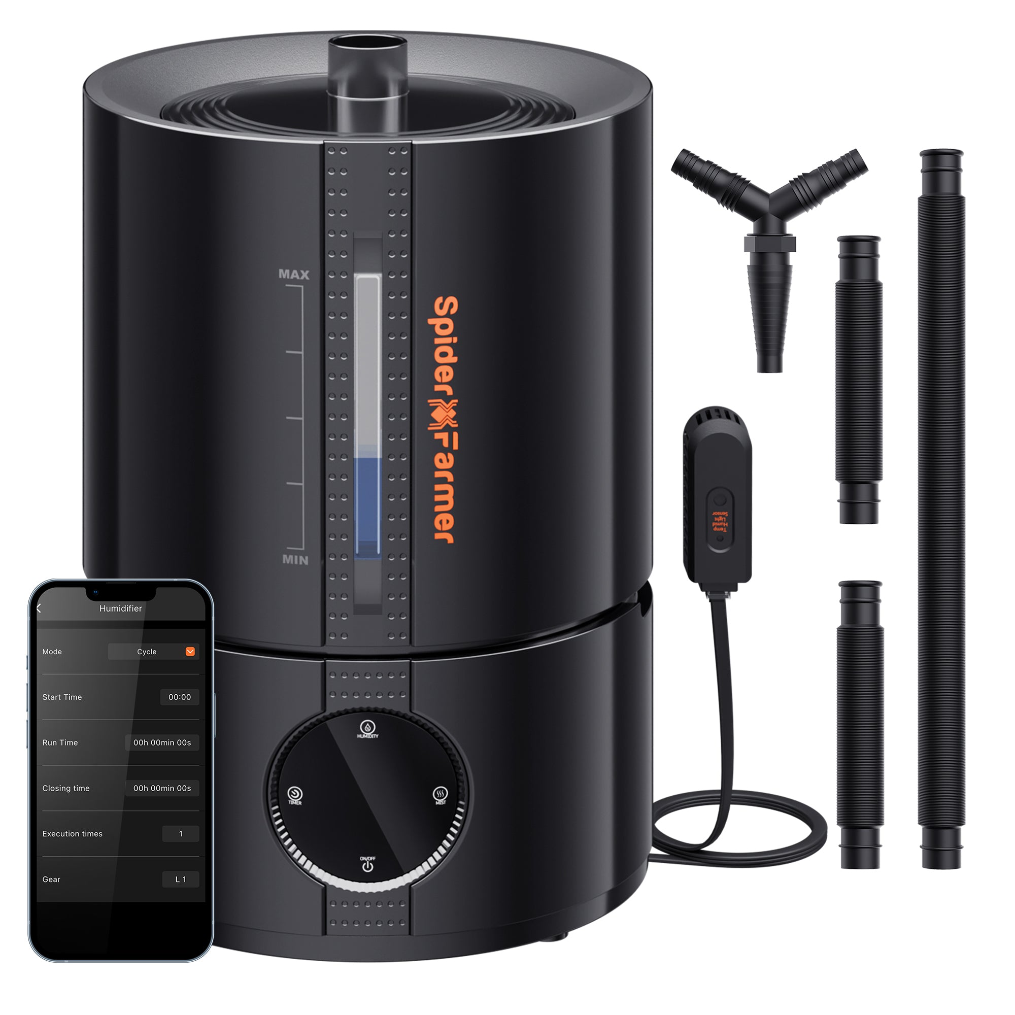 Neue Version 2025: Spider Farmer® 5L Smart Cool Mist Luftbefeuchter mit Temperatur- und Feuchtigkeitssensor, intelligenter App-Steuerung und ausziehbarem Schlauch für Pflanzen im Indoor-Anbauzelt