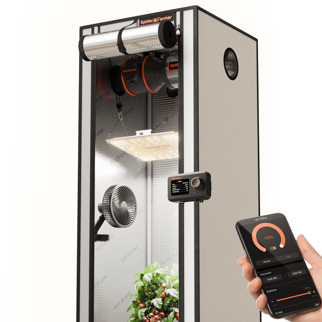 Spider Farmer® 60x60cm 2000D Komplettes Growzelt-Set (neueste Version 2025) | SF1000 301H EVO Vollspektrum-LED-Pflanzenlampe | 15 cm Clip-Ventilator | 10 cm Belüftungssystem mit GGS-Controller