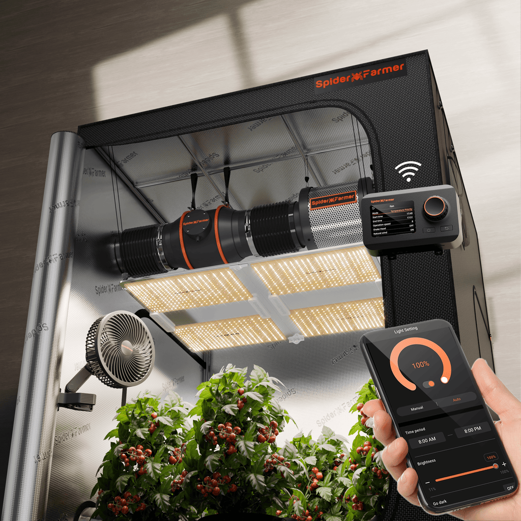 Spider Farmer® Komplettes Growzelt-Set (150 x 150 x 200 cm) – neuestes Modell 2025 | Samsung SF7000 Vollspektrum-LED-Pflanzenlampe | 15 cm Clip-Ventilator | 15 cm Belüftungssystem mit intelligentem GGS-Controller