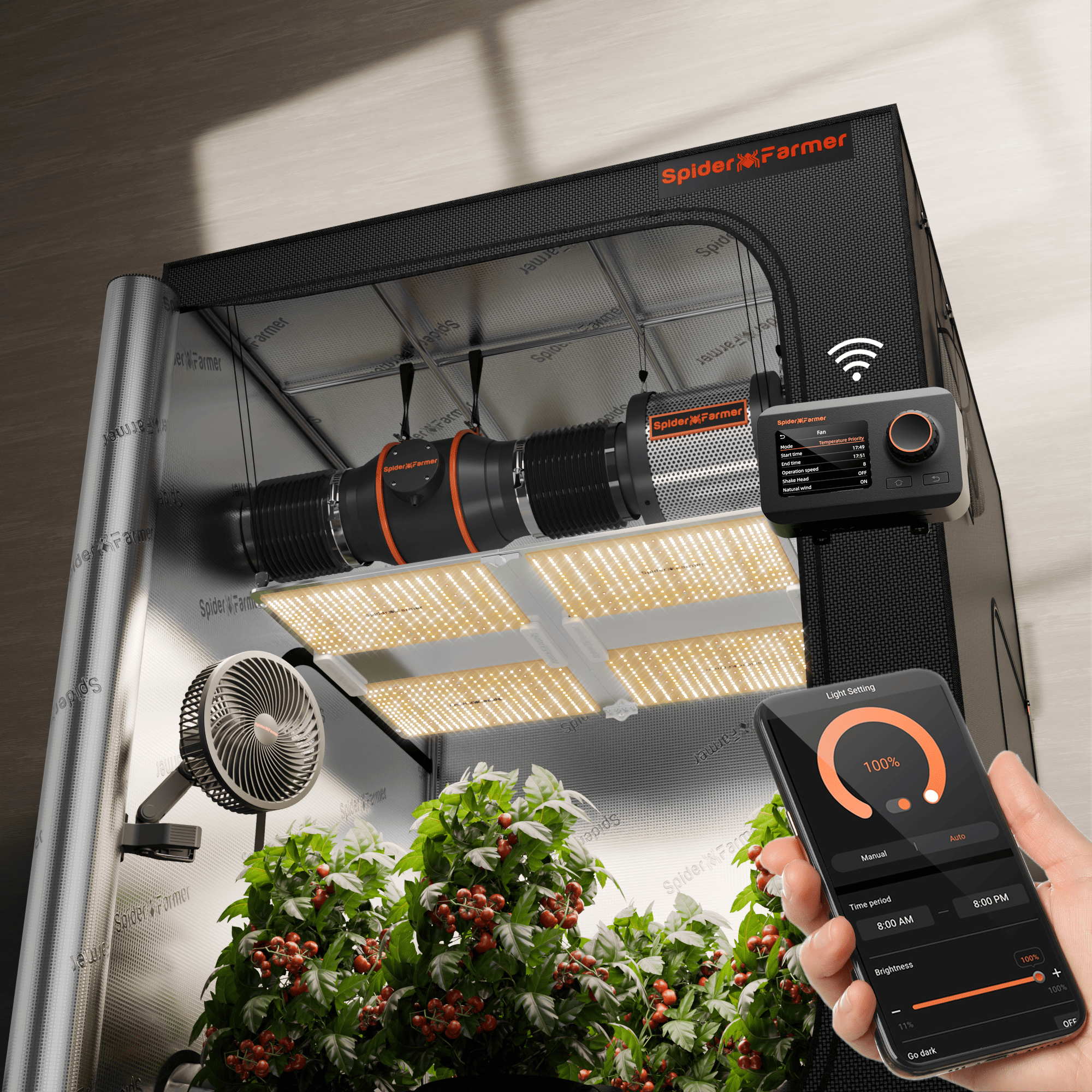 Spider Farmer® Komplettes Growzelt-Set (150 x 150 x 200 cm) – neuestes Modell 2025 | Samsung SF7000 Vollspektrum-LED-Pflanzenlampe | 15 cm Clip-Ventilator | 15 cm Belüftungssystem mit intelligentem GGS-Controller