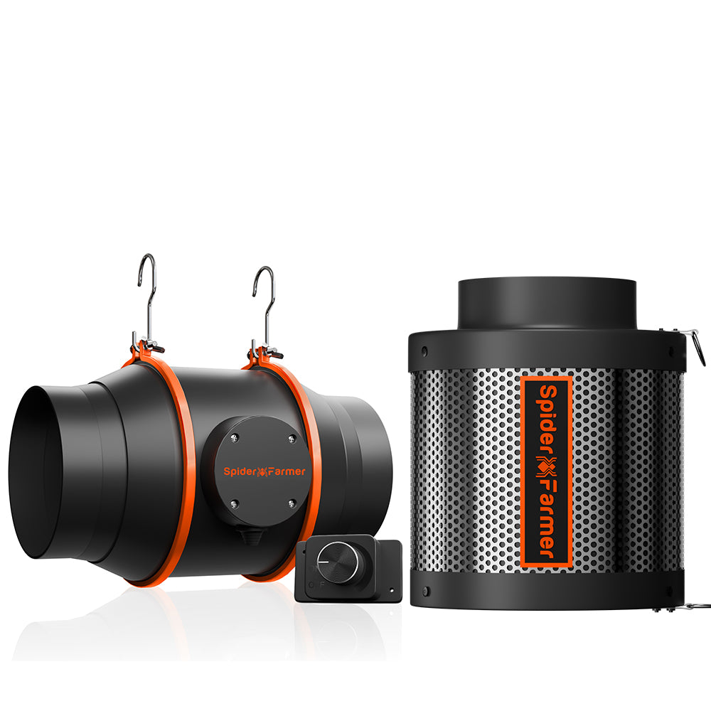 Bundle-Angebot: Spider Farmer 6 Inline-Ventilator (402 CFM) mit Drehzahlregler (RJ12-Anschluss) + 6-Zoll-Aktivkohlefilter-Belüftungssystem