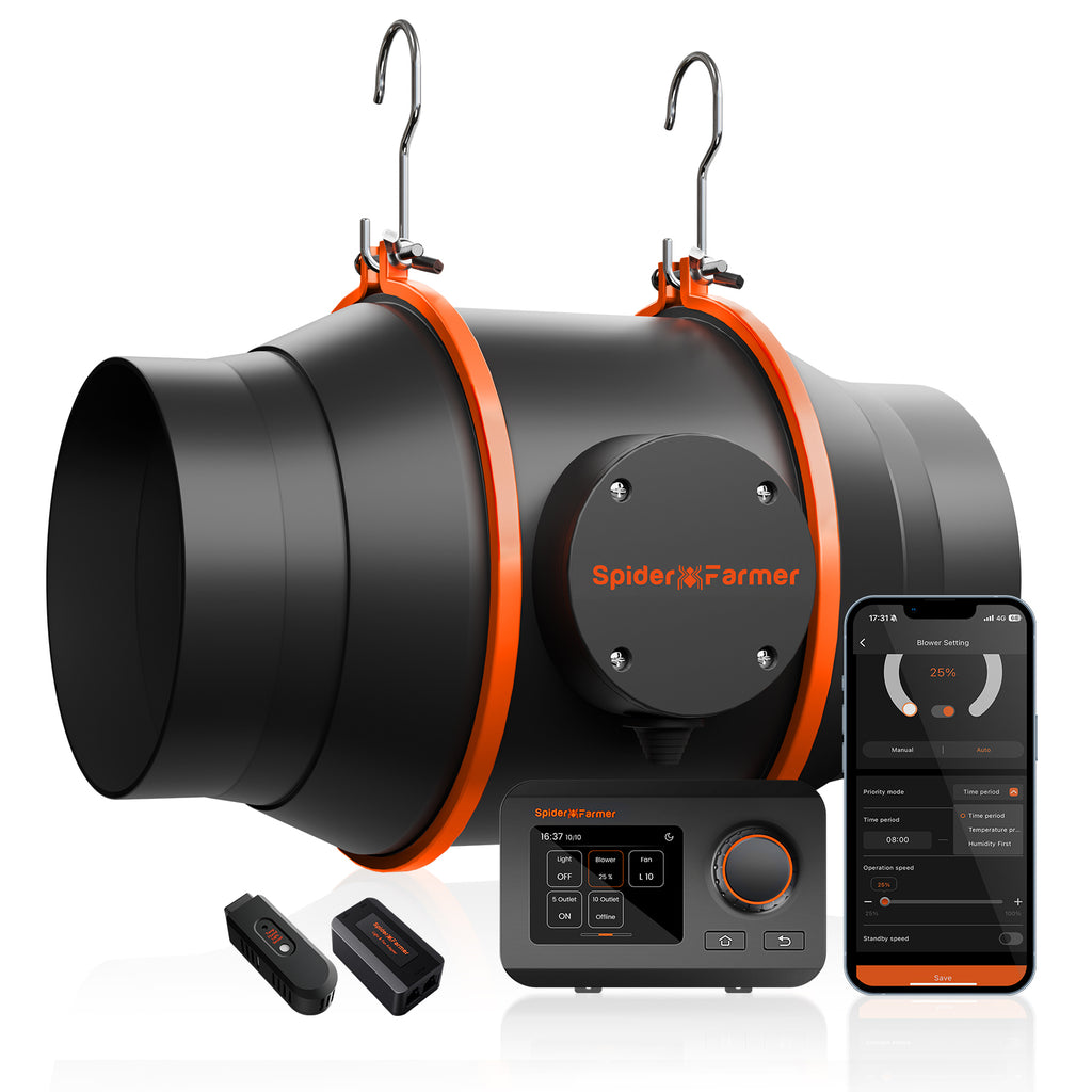 2025 Neuer Spider Farmer 150 mm 6 Zoll Inline-Ventilator 402 CFM mit GGS-Controller für Growzelte (Abluftventilator)