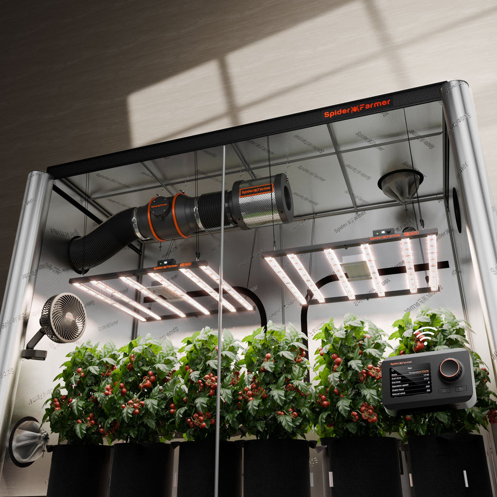 Spider Farmer® 2025 Komplettes Growzelt-Set (120 x 240 x 200 cm) | 2 x G5000 Vollspektrum-LED-Pflanzenlampen (neueste Version) | 15 cm Clip-Ventilator | Neues 15 cm Belüftungssystem mit GGS-Steuerung