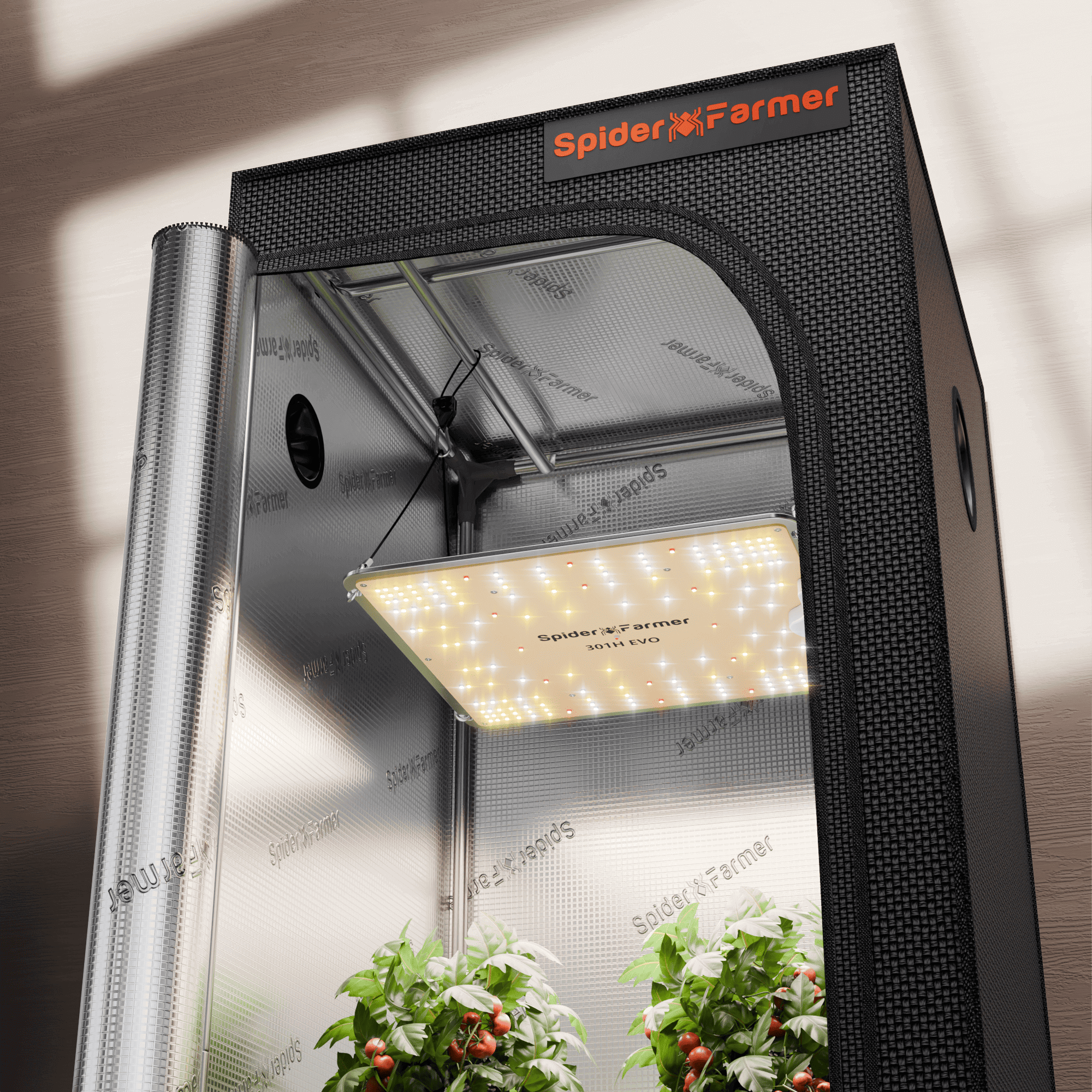 2025 Spider Farmer 70x70x160cm Growzelt mit SF1000 100W LED-Pflanzenlampe