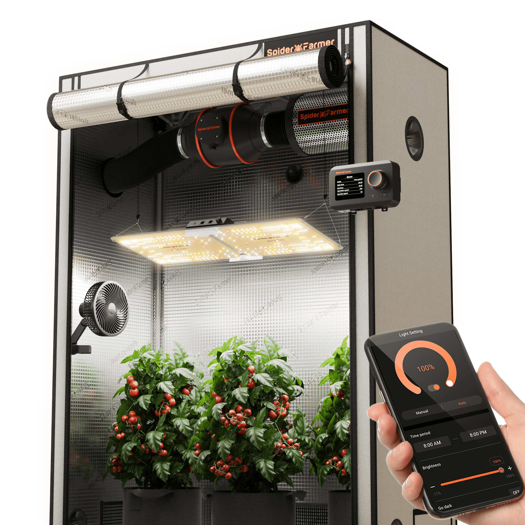 Spider Farmer® 140x70cm 2000D Komplettes Growzelt-Set (neueste Version 2025) | SF2000 301H EVO Vollspektrum-LED-Pflanzenlampe | 6"-Clip-Ventilator | 4"-Belüftungssystem mit GGS-Controller
