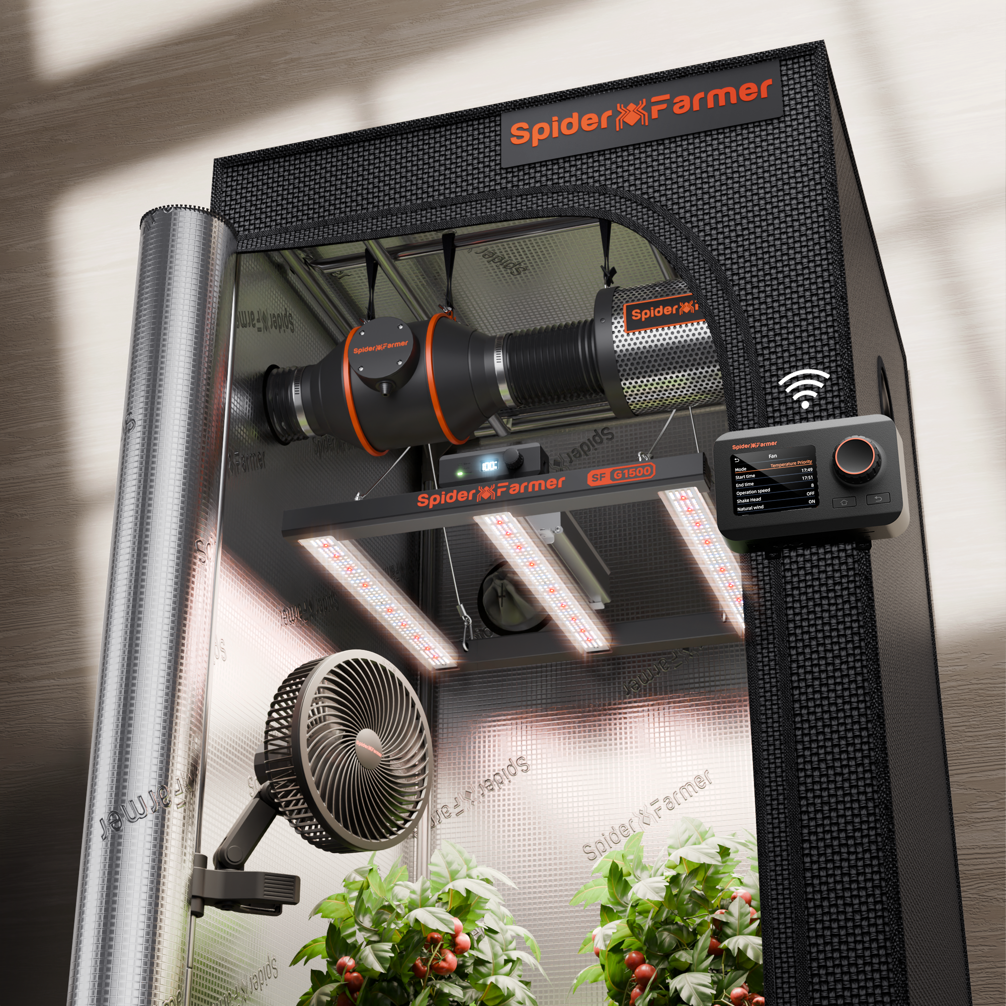 Spider Farmer® 2025 Komplettes Growzelt-Set (70 x 70 x 160 cm) | Neueste Version: G1500 Vollspektrum-LED-Pflanzenlampe | 15 cm Clip-Ventilator | 10 cm Belüftungssystem mit Temperatur- und Feuchtigkeitsregler