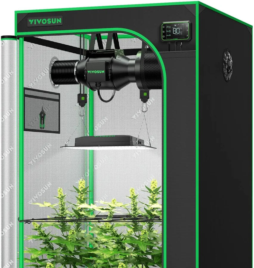 Vivosun  Growbox Komplettset GIY-27 80x80x160cm,  für 2 Pflanzen, mit 100W VS1000 LED Pflanzenlampe, 10 cm Belüftungskombination