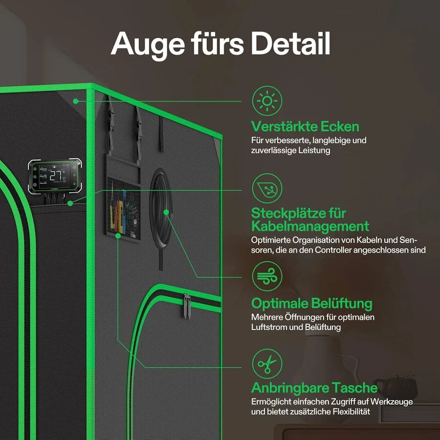 Vivosun Growbox Pro 90x90x180cm P336, für 2-4 Pflanzen, großes Frontfenster