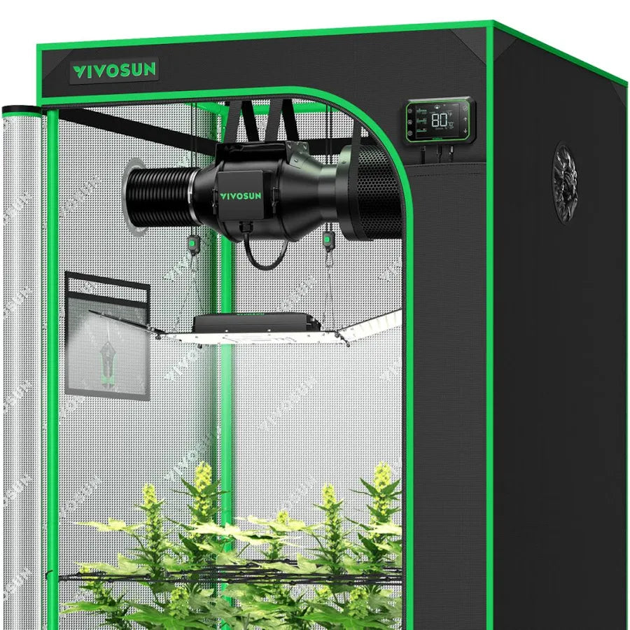 Vivosun Smart Growbox Komplettset GIY-SGS-33 Pro 90 x 90 x 180 cm,  für 3 Pflanzen, mit WiFi E42A Controller, 200W AeroLight Wing LED Pflanzenlampe, 10 cm AeroZesh T4 Abluftset und AeroWave E6 Gen2 Gen2 Clip Fan